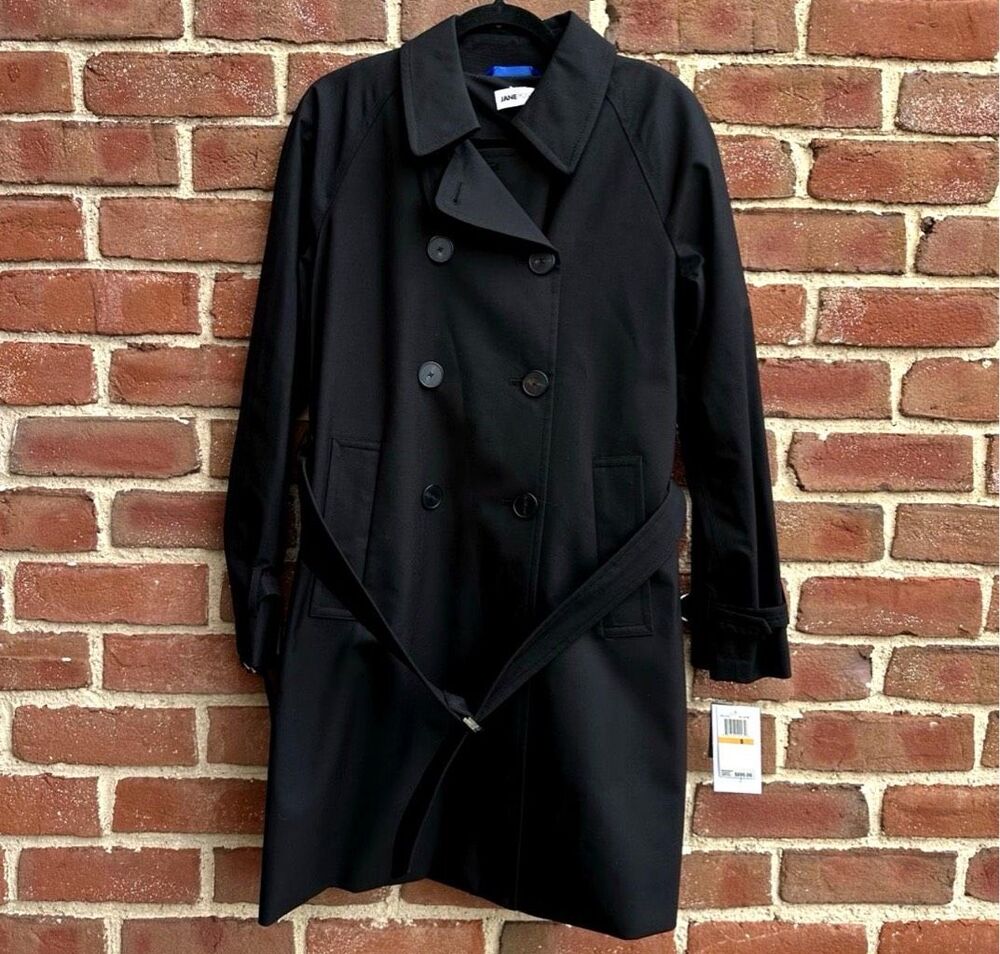 Jane Post $895 Wool Cashmere Double Breasted Trench Coat Black Belted Small NEW